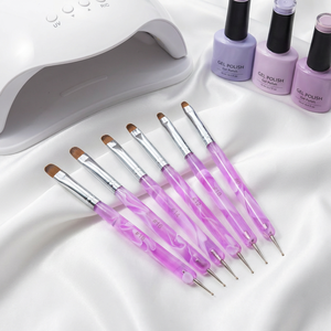 Lot de 6 pinceaux double tête personnalisables pour extension d'ongles en gel, poils en nylon faciles à nettoyer, multifonctionnels pour salon de manucure - Product Image 1