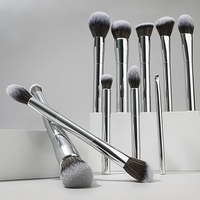 Ensemble de pinceaux de maquillage professionnels de luxe en aluminium argenté avec poils synthétiques, 10 pièces pour le visage, les lèvres et les yeux