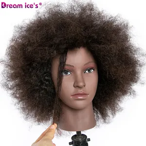 Dream Ice's Hair Black Training Head Human Hair African American Salon Practice Hairdresser Training Mannequin Dummy Doll Head