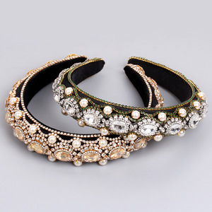 Hua Liyu Diadema barroca con perlas y diamantes de imitación, accesorio para el cabello para mujer, color plateado, champán, rojo, verde, HH0177 - Product Image 3