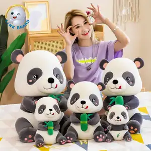 定制毛绒动物2023可爱中国熊猫吃竹子软毛绒枕头熊猫玩具儿童生日礼物