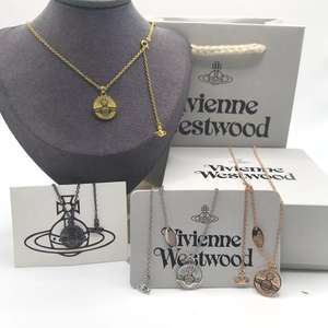 VivienneWestwood Empress Dowager RICHMOND <strong>Coin</strong> Double-sided Saturn Relief Tungsten Electroplated O-Chain Pendant <strong>Necklace</strong> - Product Image 2