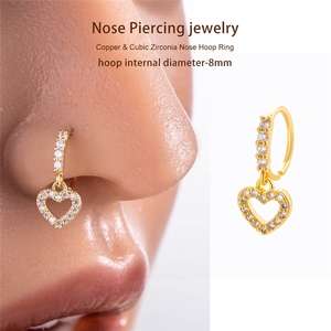 Showfay Anneau de <span class=keywords><strong>nez</strong></span> en alliage de cuivre plaqué or 18 carats avec zircone cubique, pendentif cœur creux, pour mariage et fiançailles - Product Image 4