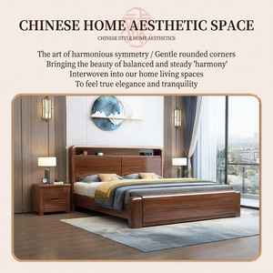Modern Solid Wood Wall <b>Bed</b> With Platform Design King <b>Size</b> Large Drawer Storage Walnut for Bedroom Y-004 This Solid Wood <b>Bed</b> Fram - Product Image 2