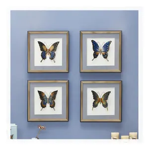NOSHMA Wall decor painting with frame modern luxury home decorative enamel butterfly wall painting for bedroom living room