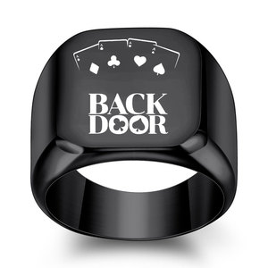Anillo de Acero de Titanio con Diseño de Cartas de la Suerte Cuadradas de 18 mm, Joyería de Moda, Regalo - Product Image 5