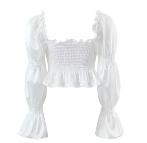 חולצה סקסית עם שרוולים נפוחים וקפלים לנשים - Product Image 2