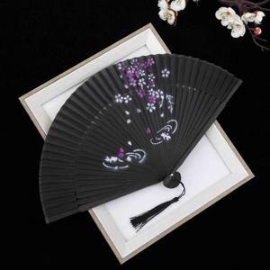 Abanico de mano de seda chino para mujeres y niñas, estilo japonés impreso de bambú, estilo de flor Popular, abanicos de mano plegables encantadores, recuerdo de fiesta - Product Image 2