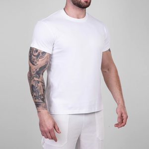 新しいヴィンテージ風マッスルフィットネスコットンTシャツ、Oネック、フロントロゴ入り、ゆったりとした通気性のあるストレッチ素材、スリムフィット、スポーツカジュアル、メンズ半袖 - Product Image 3