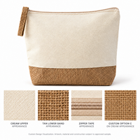 Pochette cosmétique à fermeture éclair bicolore en toile et jute personnalisée OEM ODM