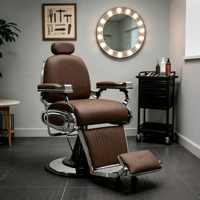 Fauteuil de Barbier Professionnel Inclinable Marron Châtain Classe Exécutive – Station de Coiffure