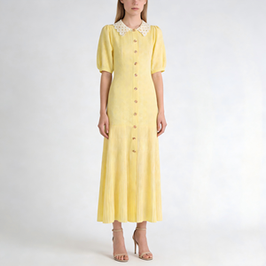 Abito Lungo Elegante da Donna in Maglia a Maniche Corte con Colletto a Risvolto e Bottoni, Collezione Primavera Estate 2026 - Product Image 2