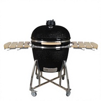 Barbecue au charbon de bois en céramique Kamado avec support en acier inoxydable, finition émaillée de 29 pouces, garantie 1 an - Fumoir de cuisson extérieur