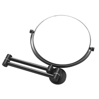 Contemporary 5x Bath Mirror Wall Mounted Double Folding Rotatable Magnifier Matte Black Stainless Steel Frame 1 Year Warranty