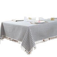 Nappe carrée moderne unie en coton et lin avec pompons, couleur et logo personnalisables, anti-poussière, pour la maison, les restaurants, les mariages, les fêtes et les banquets