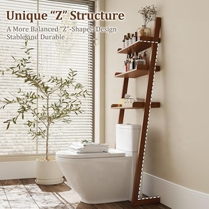 Organizador de Armazenamento Moderno de Madeira com Três Níveis para Banheiro, Prateleira de Canto para Vaso Sanitário, Economizador de Espaço Independente MTJ001 (Estoque nos EUA) - Product Image 3