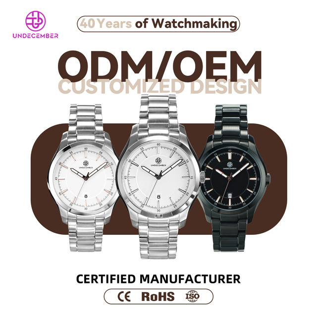 Undecember ODM/OEM 5ATM Waterproof Wristwatch Wholesale Custom 304 Stainless Steel Men's Quartz Watches with Super Luminous