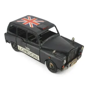 Hecho a mano de la bandera del Reino Unido Londres en Taxi negro modelo arte y colección de adornos para el hogar Oficina Decoración artesanía de Metal diseños decoraciones