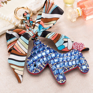 Porte-clés en cristal Little Pony Horse avec nœud papillon, pendentif pour sac à main pour femmes, charme, foulards en soie, boucle de porte-clés, porte-clés - Product Image 2