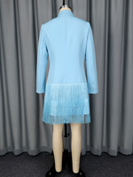 Robe Blazer Femme Africaine J1062 à Double Boutonnage, Taille Cintrée, Coupe Slim, Décoration à Pompons, Idéale pour le Bureau et les Soirées