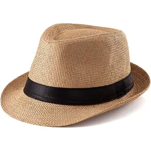 Wholesale short brim roll up paper jazz Cuban Trilby fedora straw hat with band