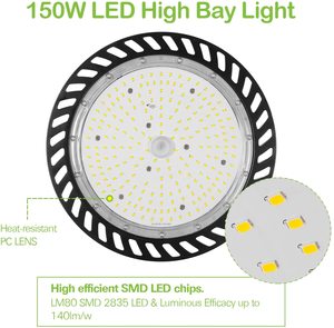 Projecteur Industriel 150W SMD3030 5000K Aluminium IP20 Garantie 3 Ans Durée de Vie 36000H Ra90 85-265V pour Plafonnier d'Entrepôt - Product Image 5