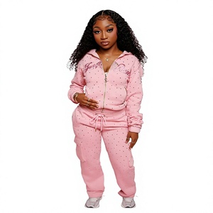 Conjunto de Sudadera con Capucha y Estampado de Puntos Rosas, Chándal Casual de Dos Piezas para Mujer, Ropa de Otoño - Product Image 2