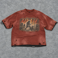 T-shirt vintage délavé rouge brique, motif graphique rétro, color-blocking, streetwear vieilli, 100% coton 240 g/m², logo personnalisé, vente en gros pour hommes