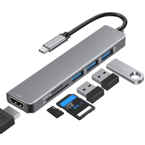 Tuti Người Bán Hàng Tốt Nhất 6-Trong 1 USB C <span class=keywords><strong>Hub</strong></span> Docking Station HDTV 4K <span class=keywords><strong>USB3.0</strong></span> 2.0 SD TF Card Reader Loại C Cho Máy Tính Máy Tính Xách Tay USB C <span class=keywords><strong>Hub</strong></span> - Product Image 1