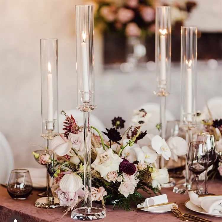 Großhandel Open Ended Crystal Glass Hohe Kerzenhalter Rohr Kamin für Hochzeit Tisch dekoration