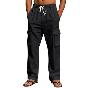 Pantaloni <span class=keywords><strong>Cargo</strong></span> da Uomo 95% <span class=keywords><strong>Lino</strong></span> Multitasche Casual con Coulisse Gamba Dritta Estivi Taglie Forti Abbigliamento Outdoor All'ingrosso - Product Image 1