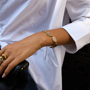 Bracelet en coquille d'ormeau en forme de larme, plaqué or, avec sertissage en acier inoxydable, bijoux pour femmes - Product Image 3