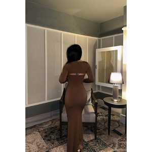 Vestido de noche marrón Amy con lazo - Product Image 1