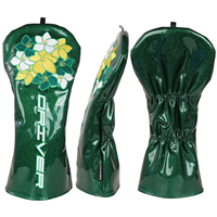 Fleurs en gros, housse de tête de club de golf, housse de tête de driver, broderie rose et verte, accessoires de golf pour femmes