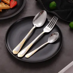 Anti-rust Stainless Steel silver plated with gold accents Fine Silverware set and Dishwasher Safe cutlery flatware for wedding