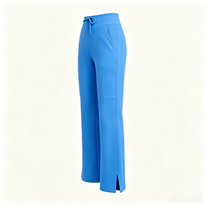 Pantalones de <span class=keywords><strong>enfermera</strong></span> de punto elásticos en 4 direcciones con múltiples bolsillos, corte acampanado, abertura lateral, cintura alta con cordón, antibacterianos, para trabajo hospitalario - Product Image 4