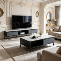 Ensemble meuble TV et table basse en bois moderne avec rangement ouvert pour salon, mobilier de maison, vente en gros, direct usine