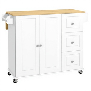 Chariot de cuisine multifonctionnel moderne en bois sur mesure OEM avec prise électrique, étagère à épices, table îlot roulante et 3 tiroirs de rangement, écologique - Product Image 4