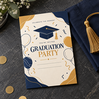 Cartes d'invitation de remise de diplôme personnalisées, élégantes, bleu marine et or, avec confettis en forme de ballons, invitations pour fête de remise de diplôme, cartes d'invitation pour célébration de la remise de diplôme