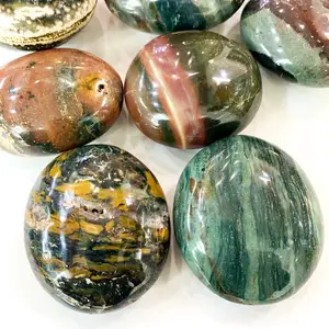 Piedra curativa de energía Natural, piedra de masaje de cristal Mineral, Palma de jaspe oceánico para decoración del hogar