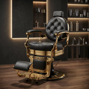 Silla de Barbero de Lujo Negra y Dorada Personalizada al por Mayor con Respaldo Ergonómico Reclinable, Equipo de Salón para Peinado - Product Image 5