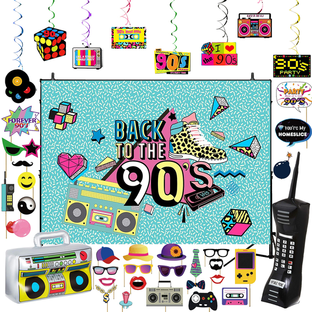 Nicro Back to the 90s Theme Party Decoration Cellular Phone Radio Birthday Decoration Studio Picture Background for Pictures