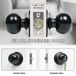 Door Tubular Knob Cylindrical Door Lock For Safe For Bedroom Bathroom Keyless Door Knobs With Lock