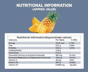 Tabletas Efervescentes de Calcio, Vitamina D3 y Zinc con Sabor a Piña, Suplemento para la Salud Ósea e Inmunidad, Paquete de 20 Tabletas - Product Image 2