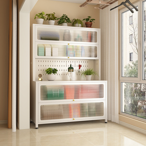 ตู้ข้างเตียงเหล็กสไตล์โมเดิร์นมินิมอล พร้อมบานกระจกแบบร่อง ชั้นวางของแบบ Pegboard สำหรับตกแต่งห้องครัวและห้องรับประทานอาหาร - Product Image 1