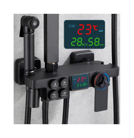 Ensemble de douche pliant en acier inoxydable avec affichage numérique LED noir mat moderne Libert G-14, mitigeur de douche chaud/froid à effet pluie