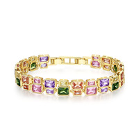 Bracelet multicolore en zircon taille émeraude et baguette couleur bonbon, plaqué or 18 carats, en laiton, bracelets arc-en-ciel pour femme, bijoux
