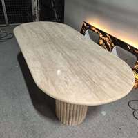 Modernes Luxuriöses Natürliches Ovales Travertin-Esstisch-Set Modernes Design Wohnzimmermöbel Marmor-Esstisch-Set für 8 Personen