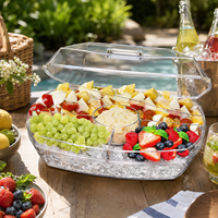 Kristallen achtkantige gekoelde schaal met deksel & dipschaal voor feestjes, fruit, snacks en koude gerechten
