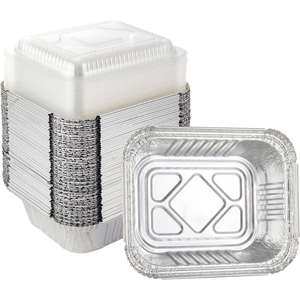 OEM Logo Rectangle Aluminum Foil Disposable <b>Takeaway</b> Food <b>Container</b> Small Size Plastic Lid - Product Image 1
